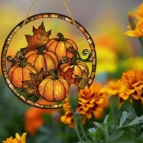 Other - Charming Autumn Suncatcher - 8"x8" Acrylic Pumpkin & Maple Leaf Design